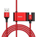 Cablu iPhone Lightning cu Hub 2 x USB si Suport Birou - Baseus Backseat CALHZ-09 Red/Black