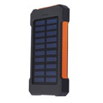 Set 2 produse - Acumulator Extern 10000 mAh, cu Incarcare Solara, 2 USB, Lanterna LED cu Mod SOS, Negru-Portocaliu + Suport Universal de Birou Pentru Tablete sau Telefoane, Inter-Line Company SRL