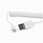 Cablu de incarcare + date USB 2.0 la iPhone Lightning spiralat 1.5m Alb, Gembird CC-LMAM-1.5M-W