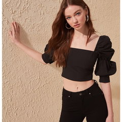 Bluza crop cu decolteu patrat si maneci bufante, Trendyol