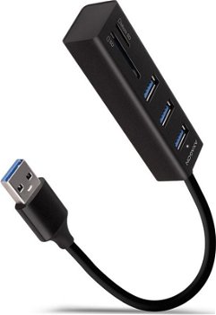 Hub USB AXAGON HMA-CR3A, 3.2 Gen 2 cu 3 porturi USB-A si cititor de card SD/microSD, cablu 20 cm, negru, Axagon