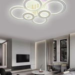 Lustra LED RFAN, Model R9134/2+2C, Cu Telecomanda, 3 Tipuri De Lumina Plus Lumina RGB, Intensitate Reglabila, 71W, Alb/Auriu