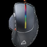 Wired High-end Gaming Mouse with 6 programmable buttons  sunplus optical sensor  6 levels of DPI and up to 6400  2 million times key life  1.65m Braided USB cable Matt UV coating surface and RGB lights with 7 LED flowing mode  size:123*81*53mm  150g