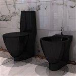 Set vas de toaleta si bideu din ceramica vidaXL, Ceramica, 39 x 66 x 84 cm, Negru