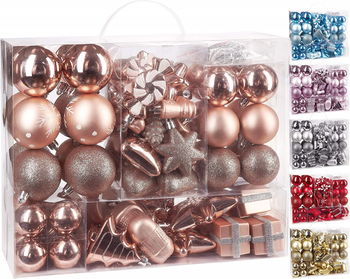 Set de 77 globuri de Craciun Brubaker, rose, plastic, 4 - 10,5 cm