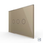 Intrerupator triplu cap scara / cruce cu touch Livolo din sticla, standard italian Serie noua, Auriu, VL-FC3S-3G-13