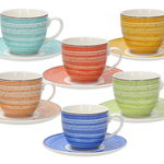 Set 6 cesti de ceai cu farfurie Iris Kaleido, Tognana Porcellane, 200 ml, portelan New Bone China, multicolor, Tognana Porcellane