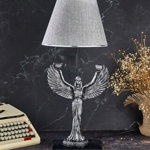 Lampa de masa, FullHouse, 390FLH1933, Baza din lemn, Gri argintiu, FullHouse