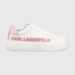 Karl Lagerfeld, Pantofi sport flatform cu aplicatie logo supradimensionata, Alb optic, 39