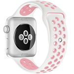 Curea iUni compatibila cu Apple Watch 1/2/3/4/5/6, 44mm, Silicon Sport, Alb/Roz Pal