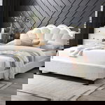 Pat tapitat Comfort 2 cu LED, 160x200, cadru din lemn cu somiera fixa, culoare Crem, MarcelProd