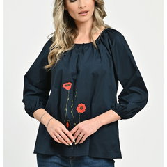 888144278-Bluza Dama cu Maneca 3 sferturi - bleumarin cu pictura manuala, Eranthe