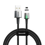 Cablu Date si Incarcare Baseus Zinc Magnetic, USB la tip Lightning, 3A Fast Charge, 2m, Negru + Gri