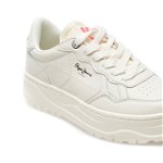 Pantofi sport PEPE JEANS albi, LS31473, din piele naturala, Pepe Jeans