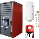 Pachet Termosemineu FORNELLO SUPERNOVA RED 38 KW pe combustibil solid ( lemn,carbune,bricheti ) ce se poate utiliza pentru incalzirea locuintelor, este echipat cu pompa de circulare, boiler termoelectric 100l, vas expansiune si kit montaj, Fornello