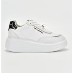 Karl Lagerfeld, Pantofi sport wedge de piele cu logo, Alb/Argintiu