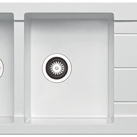 Chiuveta Pyramis ALAZIA 2B 1D SNOW, din granit, reversibil, 2 cuve+picurator, alb