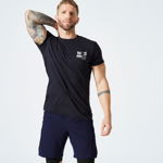 Tricou respirant Slim 500 Fitness cardio Guler rotund Kaki Bărbați, DOMYOS