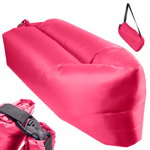 Saltea Autogonflabila "Lazy Bag" tip sezlong, 230 x 70cm, culoare roz, pentru camping, plaja sau piscina, Avex