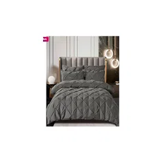 Lenjerie de pat bumbac finet Uni, pat 2 persoane, Verde smarald, 6 piese, FNJS-38, MelaStore