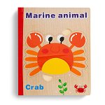 Puzzle din Lemn Tip Carte Animale Marine Montessori, Nurio