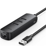 Adaptor Ugreen USB tip C - Ethernet RJ45 / 3 x adaptor USB negru (CM416)