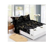 Husa de pat cu elastic 160x200 din Bumbac Finet + 2 Fete de Perna - Alb Flori Colorate, 