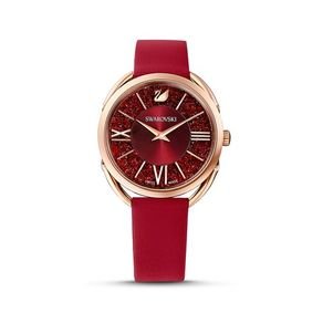 Crystalline Glam Watch, curea din piele, rosu, placat cu aur roz PVD