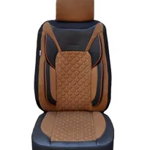 Set huse scaune auto universale, piele ecologica neagra cu material textil maro, fata-spate