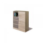 Comoda DY2, 1 usa si 3 sertare, sonoma deschis + MDF cappuccino, 85x42x105 cm, Fadome