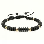 Bratara Barbati cu Bile de Aur 14K 4 mm, Hematit Discuri Negru Mat, snur Reglabil, OnixBox
