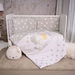 Set lenjerie pat Smile bumbac ranforce Elephant Grey Stars 60 x 120 cm, LORELLI