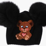 Philipp Plein Teddy Bear Embroidered Girl One Hat With Real Fur Details* Black, Philipp Plein