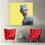 Tablou pop art colaj cap femeie in statuie, galben, gri 1401 - Material produs:: Poster pe hartie FARA RAMA, Dimensiunea:: 100x100 cm, 