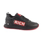 Pantofi sport barbati John Richmond negri cu rosu din piele cu logo RICH 2260BP3125N, John Richmond