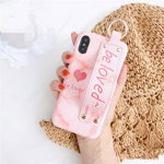 Carcasa pentru telefon iPhone,de culoare roz in forma de inima cu bratara de mana, Neer