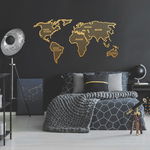 Decorațiune metalică pentru perete World Map In The Stripes, 150 x 80 cm, auriu