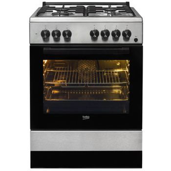 Aragaz Beko FSE62110DX, 4 arzatoare, Mixt, Aprindere electrica, Gatire asistata cu ventilatie, Grill, Booster, 60 cm, Inox