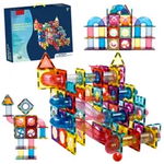 Set de Constructie Magnetic cu Tevi Tiles 3D si minge colorata, Jucarie Educationala STEM VisionHub®, 136 Piese, magnetice cu forme multiple, Dezvoltarea Abilitatilor Motrice si a Imaginatiei, Multicolor, VisionHub