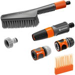 Cleansystem basic equipment with hand brush S soft, washing brush (grey/orange, incl. 10 soap sticks, cleaning syringe, connector), Gardena