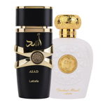 Pachet 2 parfumuri Lattafa, Asad 100 ml pentru el si Opulent Musk 100 ml pentru ea, Lattafa