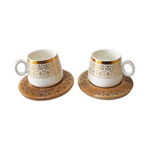 Set 2 cani pentru cafea turceasca, Bambum, din portelan cu suport din bambus, portelan, Auriu