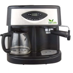 Espressor Combi 3 in 1 New Coffee Shot Del Caffe, 15 bar, 1.25 l, 1850 W, Functie spumare, Espressor si un filtru de cafea in acelasi aparat (Negru/Argintiu), Del Caffe