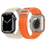 Set 2 curele Apple Watch Ultra/ 3 / 4 / 5 / 6 / 7 / 8 / SE series 42 / 44 / 45 / 49 mm nylon crem portocaliu, krasscom