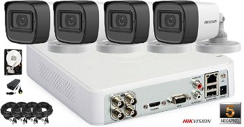 Kit complet supraveghere video HIKVISION 4 camere 5 MP, IR 20 M, HDD 500 GB, HIKVISIONKIT