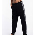 Pantaloni dama negru de trening cu insertie model alb 2