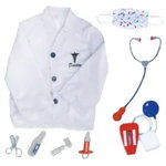 Costum medic cu instrumente, masca si stetoscop