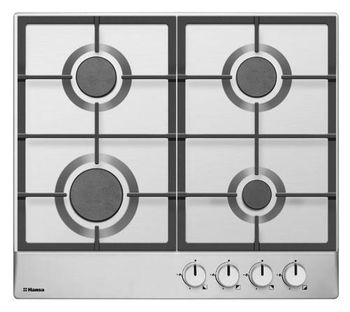 Plita incorporabila Hansa BHGI610502, Gaz, 4 arzatoare, Aprindere electrica, Gratar fonta, 60 cm, Inox