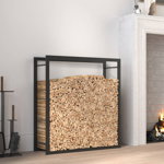 Suport pentru lemne de foc, negru mat, 80x28x86 cm, oțel, Casa Practica
