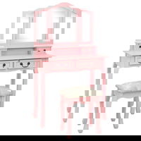 VidaXL Set masa de toaleta cu taburet roz 80x69x141 cm lemn paulownia, 18.3 kg